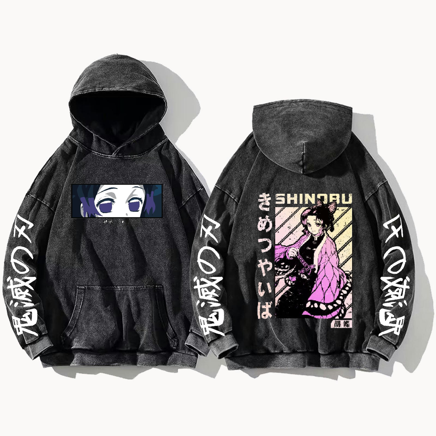 Anime Demon slayer nezuko tanjiro Oversize Hoodie Washed gray 54