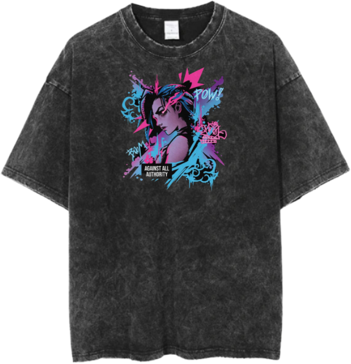League of Legends Jinx t- shirt Over Size Washed 8