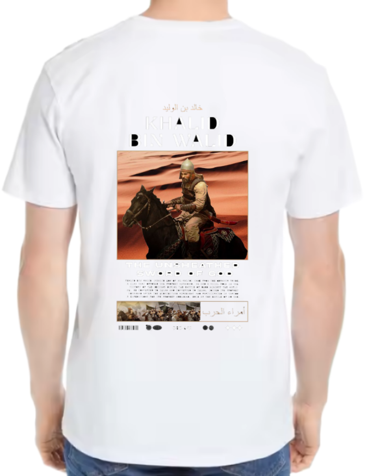 KHALID BIN WALID Back text One Size t- shirt White Back 54