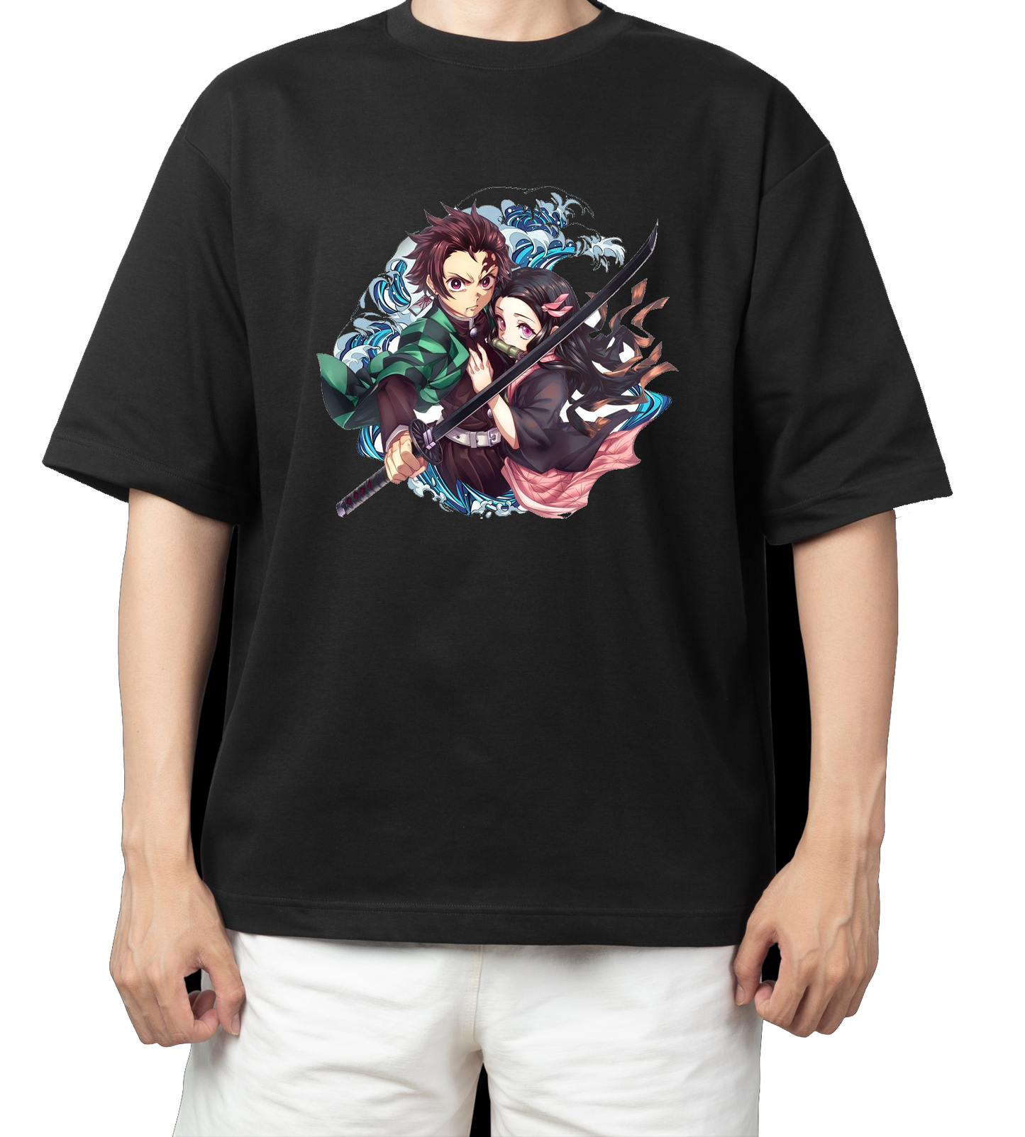 Anime Demon slayer nezuko tanjiro t- shirt Oversize Black 54