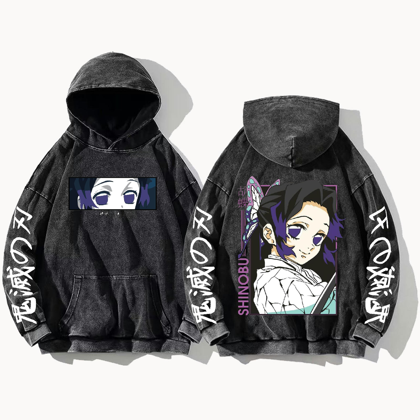 Anime Demon slayer nezuko tanjiro Oversize Hoodie Washed gray 55