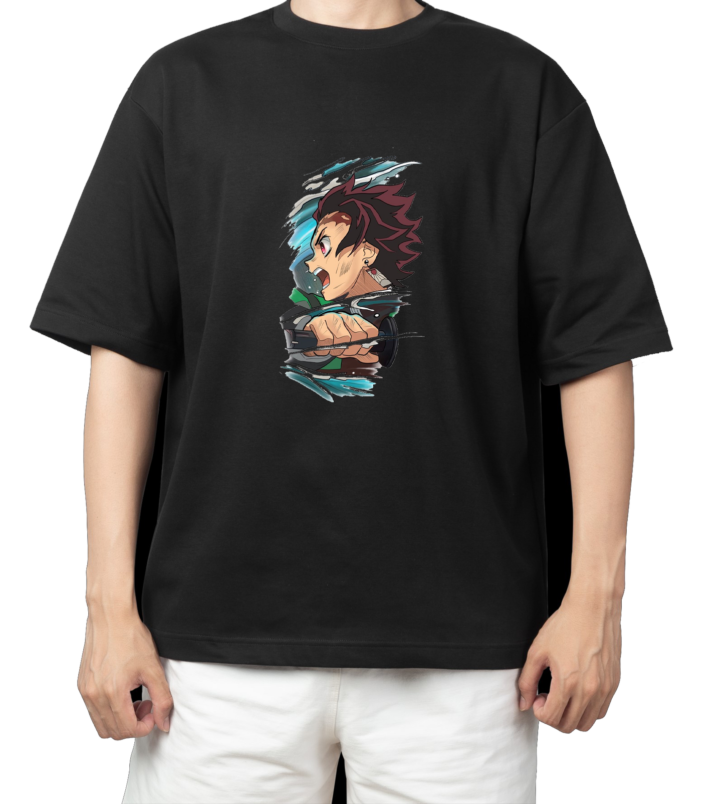 Anime Demon slayer nezuko tanjiro t- shirt Oversize Black 55