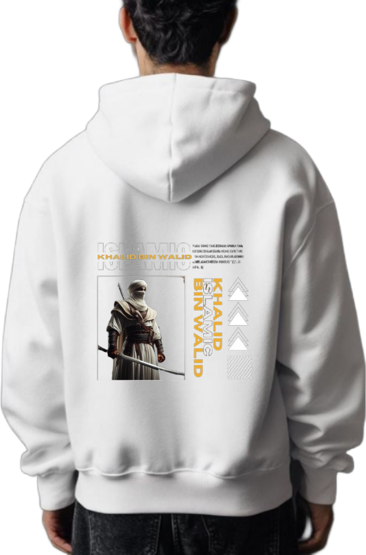 KHALID BIN WALID Back text oversize hoodie White back 56