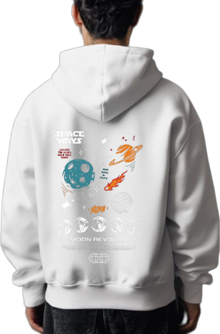 MOON REVOLUSI Back text oversize hoodie White back 57