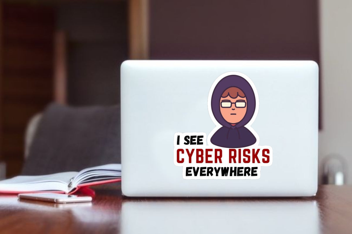 ,"Cyber Security Laptop Sticker, Funny Hacker I See Cyber Risks Everywhere Vinyl Decal, Waterproof Aesthetic Sticker for Water Bottle, Hydro Flask, and Tech Gifts