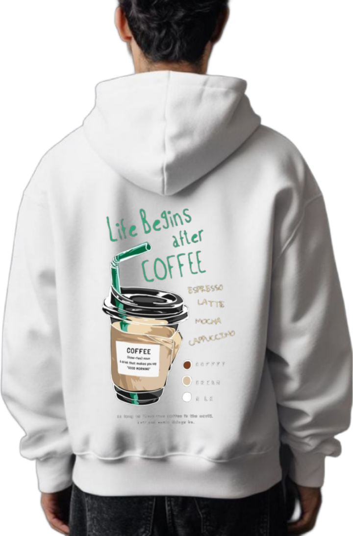 Life Begins after COFFEE Back text oversize hoodie White back 58