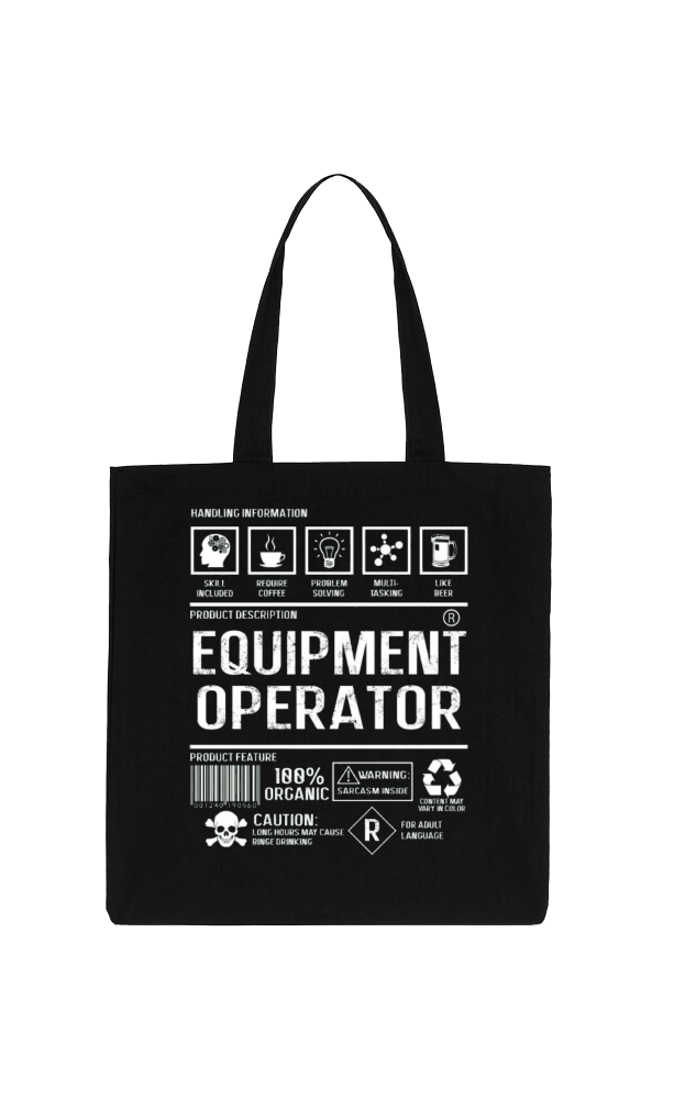 EQUIPMENT OPERATOR Back text tote bag Black 56