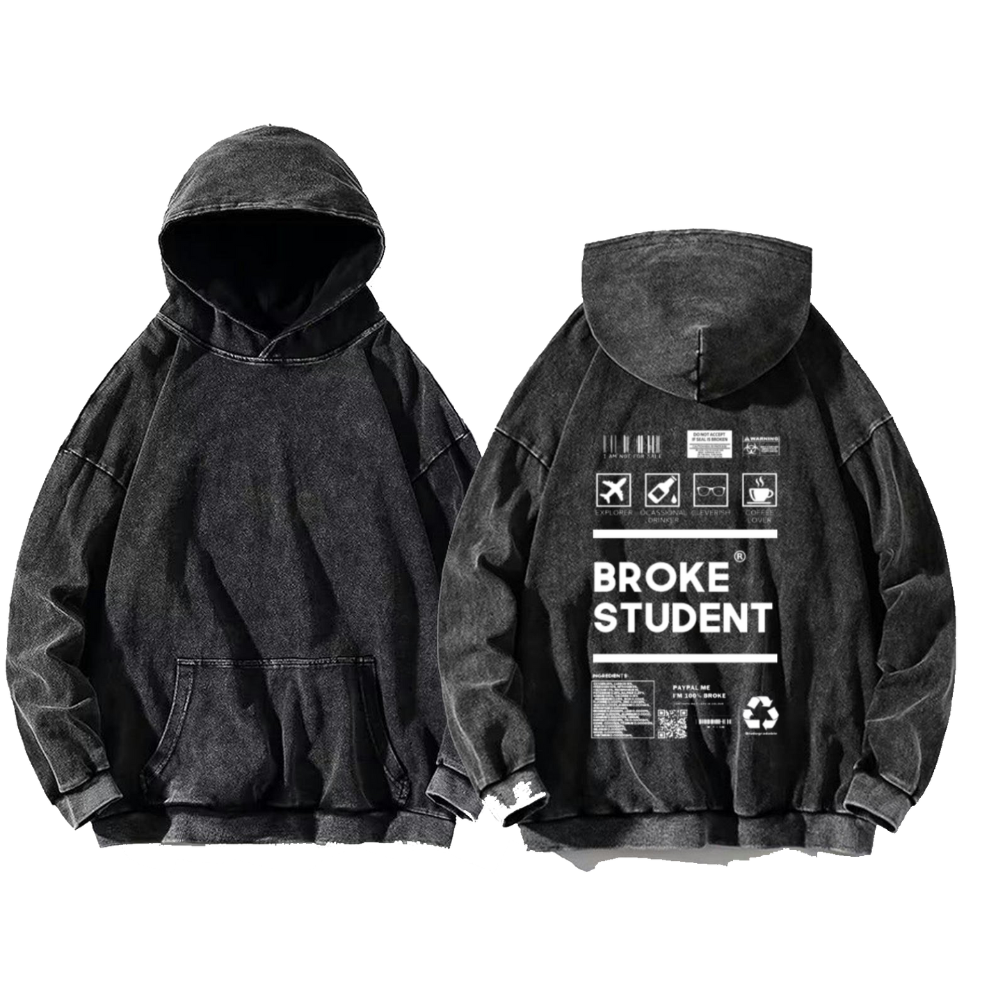 FRAGILE Back text oversize hoodie Washed back 58