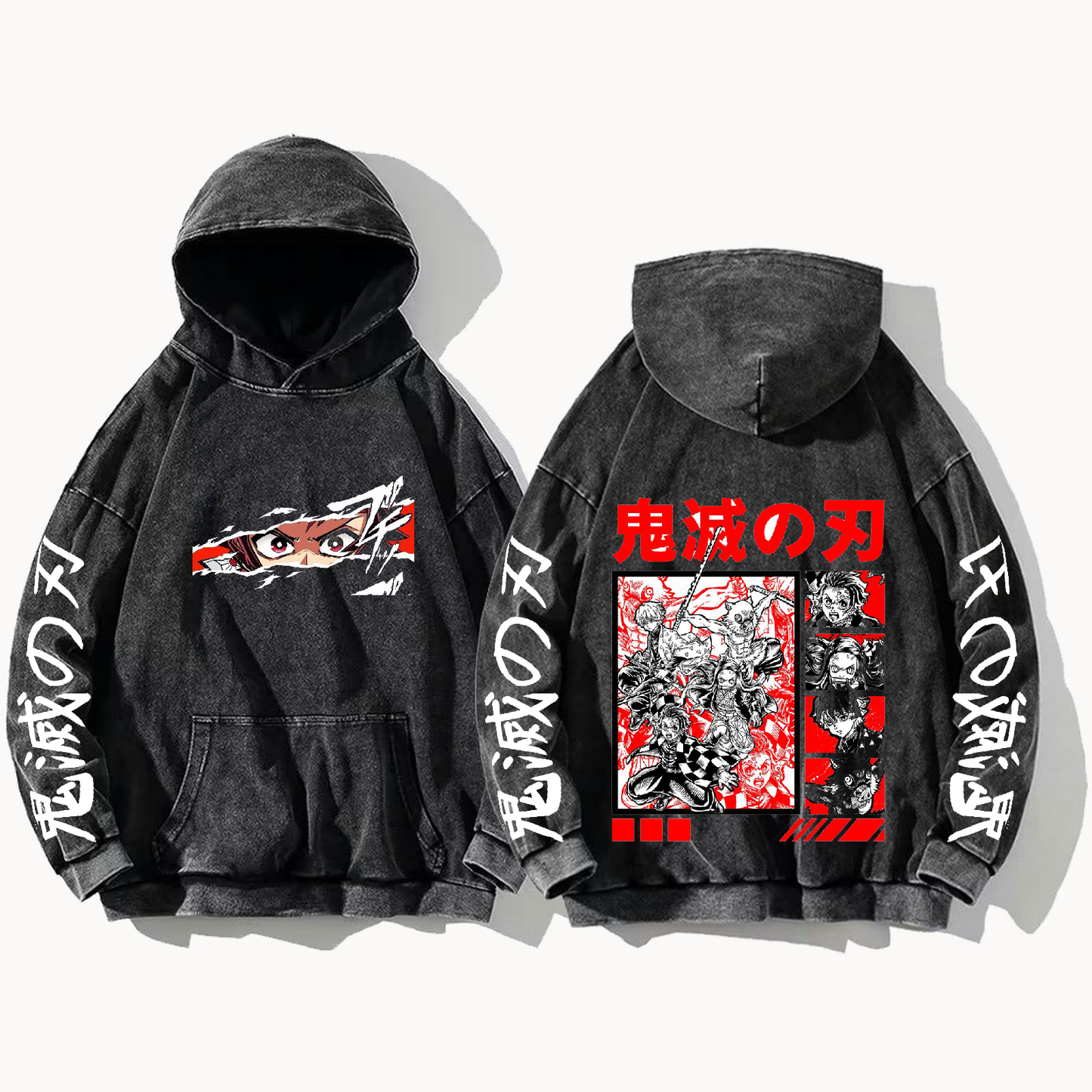 Anime Demon slayer nezuko tanjiro Oversize Hoodie Washed gray 58