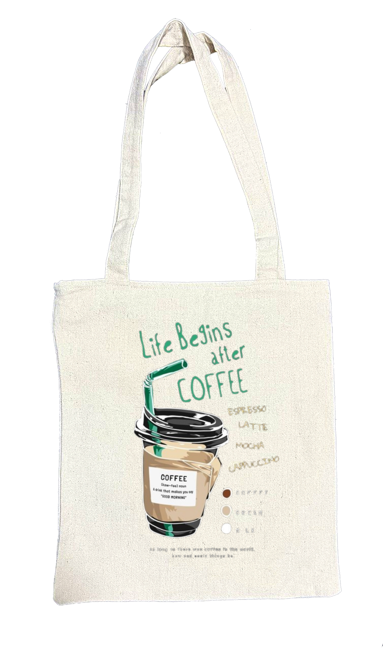 Life Begins after COFFEE Back text tote bag beige 57