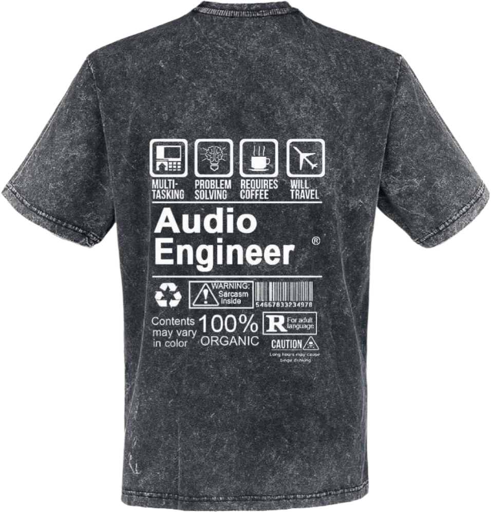 Audio Engineer Back text One Size t- shirt Washed Back 85