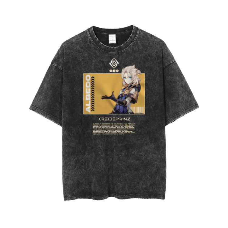 Genshin Impact Albedo t- shirt Over Size Washed 5