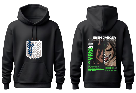 Anime Attack on titan shingeki no kyojin eren levi mikasa Aot Black Oversize HOODIE back 5