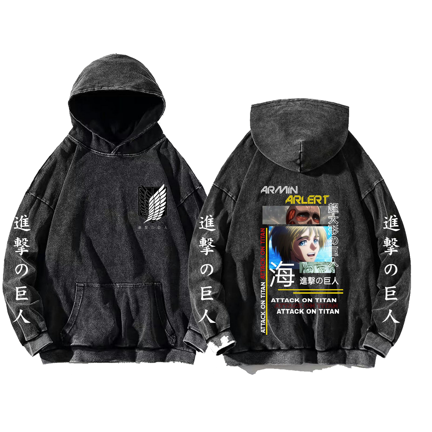 Anime Attack on titan shingeki no kyojin eren levi mikasa Aot Oversize Wash Hoodie gray 5