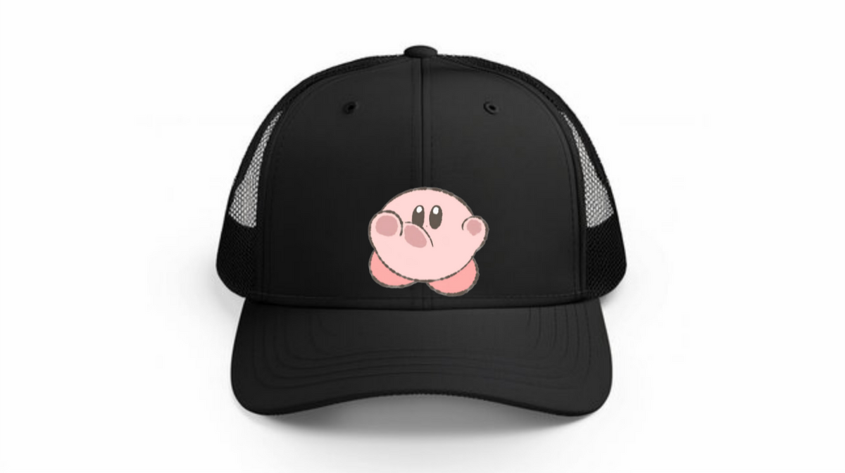 Kawaii Kirby Crown Pink Character Mesh Trucker Hat, Cute Anime Princess/King Black Baseball Cap, Adjustable Snapback for Women and Teens 5