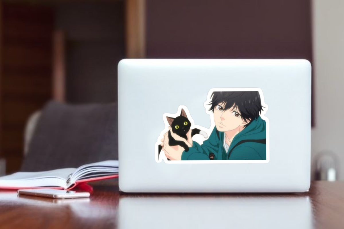 Kou Mabuchi Sticker - Ao Haru Ride Anime with Black Cat Vinyl Decal for Laptop, Water Bottles, Phone Case, Cute Blue Spring Ride Aesthetic Anime Merchandise