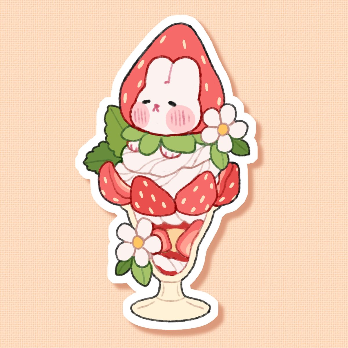 Kawaii Strawberry Parfait Bunny Aesthetic Sticker, Cute Cute Ice Cream and Strawberry Rabbit Art Decal for Laptop, Water Bottles, Journaling, Scrapbooking, and Planners