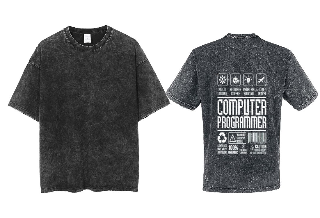COMPUTER PROGRAMMER Back text One Size t- shirt Washed Back 59