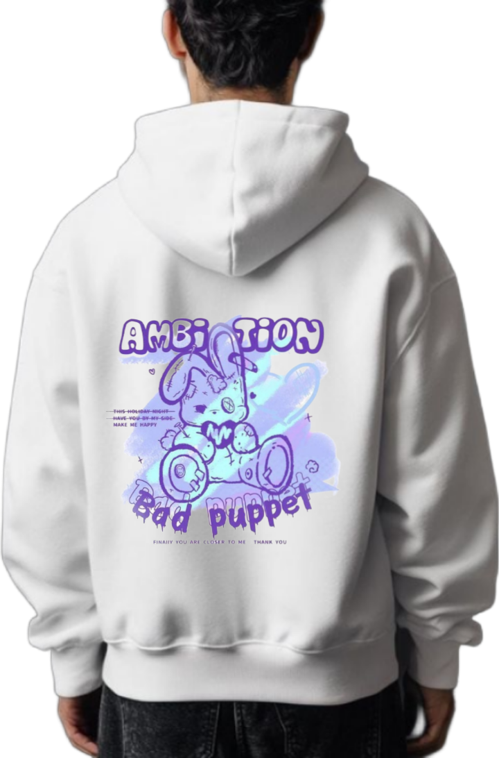 AMBITION HAPPY Bad puppet FINALLY THANK YOU One Size hoodie White Back 61