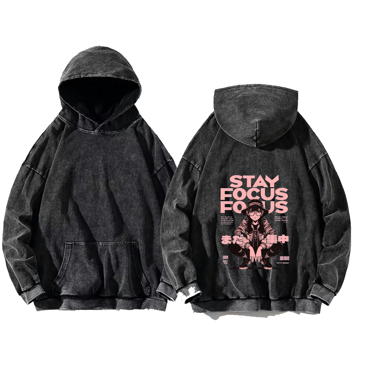 STAY FOCUS Back text oversize hoodie Washed back 61