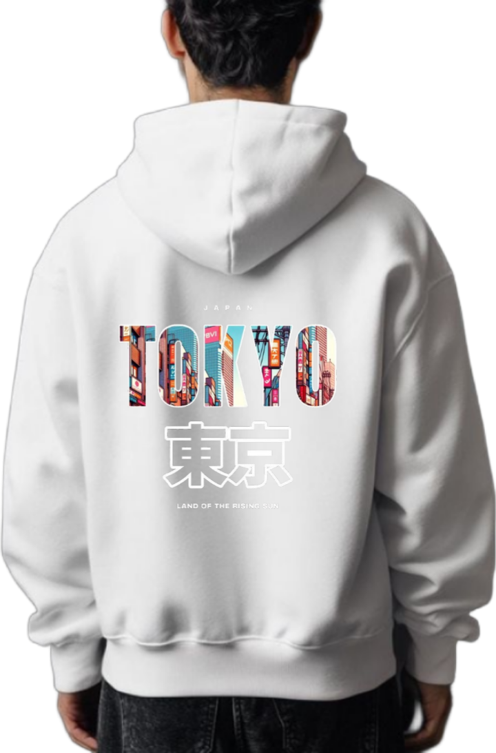 LAND OF THE RISING SUN Back text oversize hoodie White back 62
