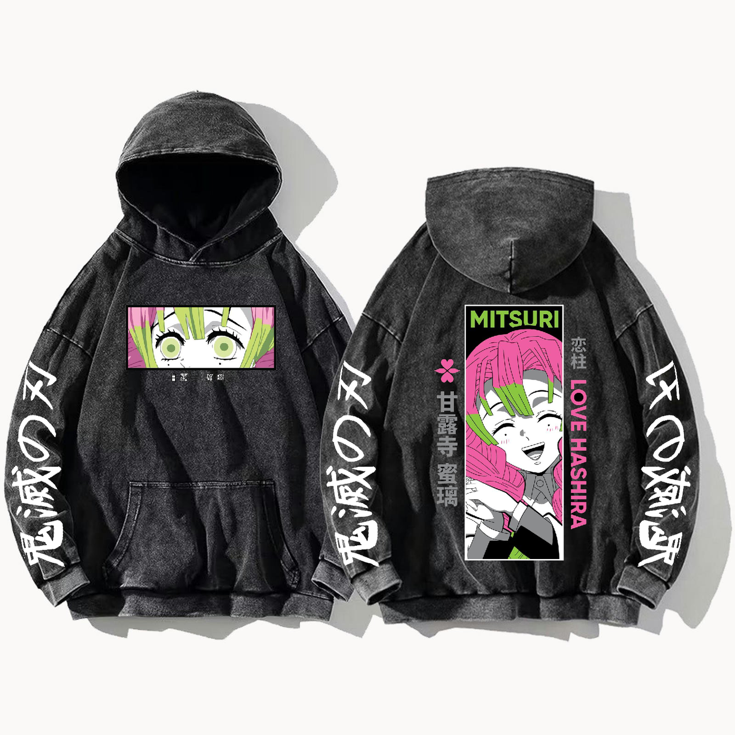 Anime Demon slayer nezuko tanjiro Oversize Hoodie Washed gray 63