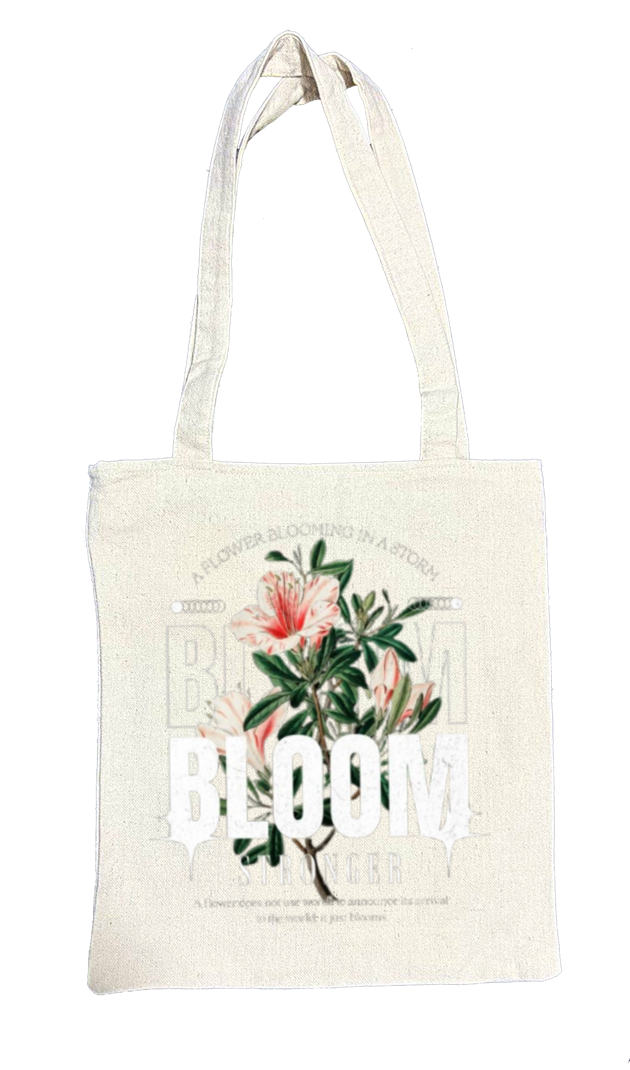 A FLOWER BLOOMING IN Back text tote bag beige 63