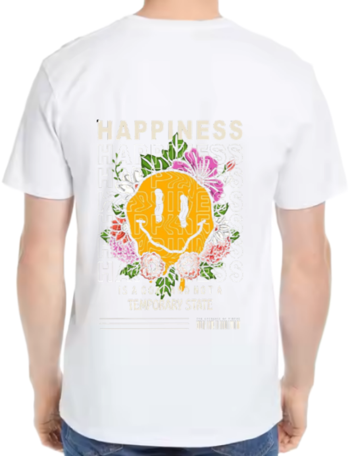 HAPPINESS Back text One Size t- shirt White Back 65
