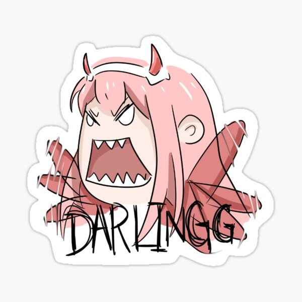 Darling in the Franxx Zero Two Anime Sticker - Angry "Darling" Kawaii Pink Hair Vinyl Decal for Laptop, Water Bottle, Journal, and Phone Case