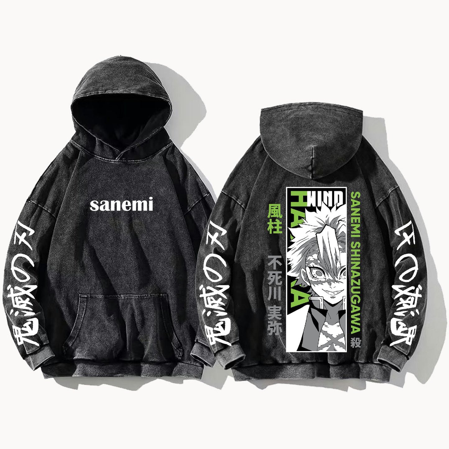 Anime Demon slayer nezuko tanjiro Oversize Hoodie Washed gray 66