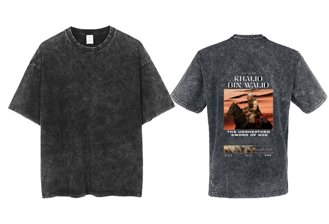 KHALID BIN WALID Back text One Size t- shirt Washed Back 66