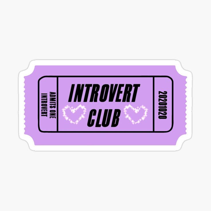"Introvert Club" Purple Ticket Vinyl Sticker - Cute Pastel Retro Decal for Kindle, Laptop, Water Bottle & Journal - Funny Relatable Aesthetic Gift for Introverts & Shy Girls