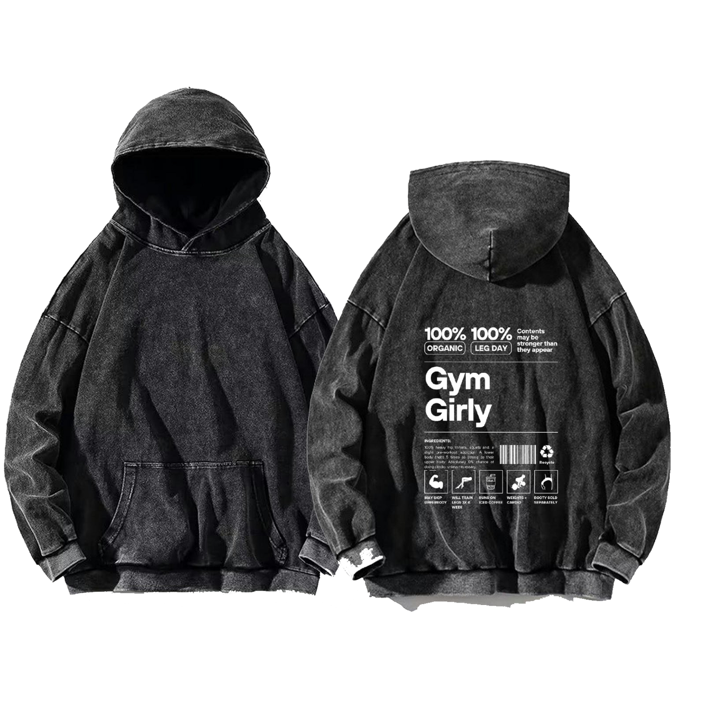 Gym Girly Bear Back text oversize hoodie Washed back 68