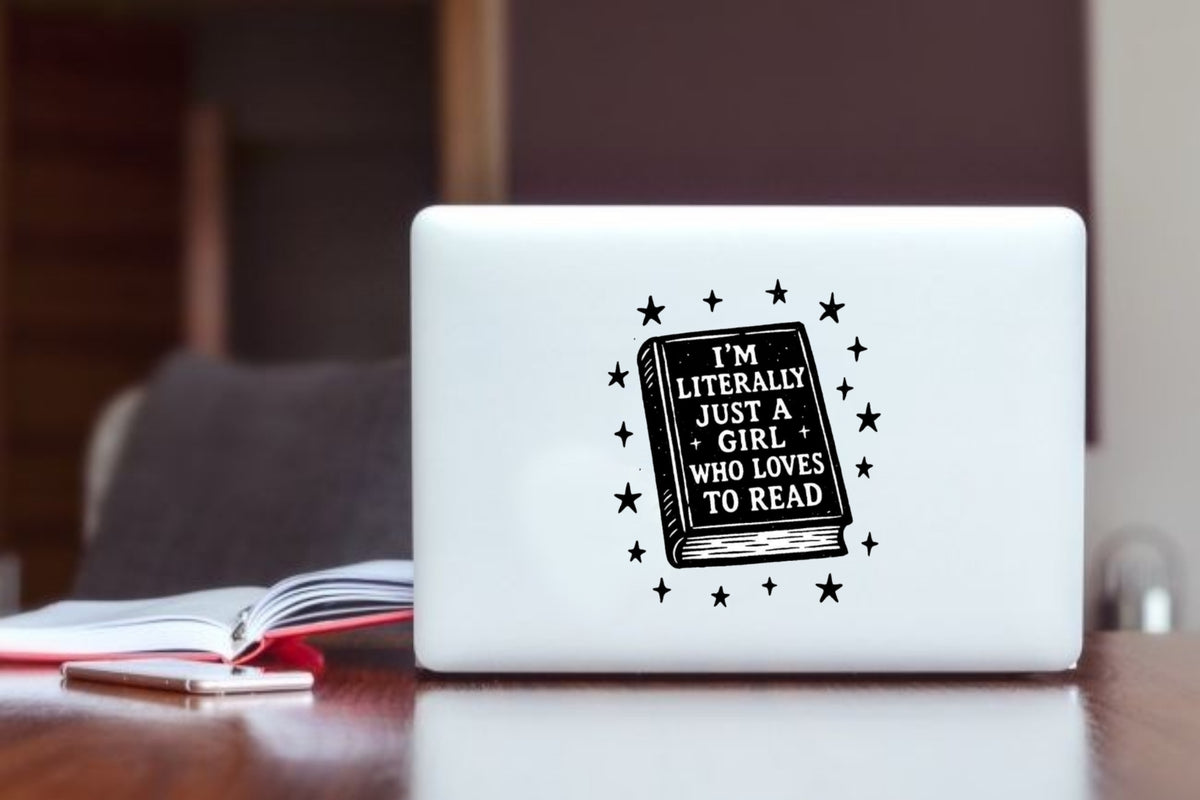 I'm Literally Just a Girl Who Loves to Read" Book Sticker, Aesthetic Reading Vinyl Decal, Waterproof Laptop Sticker for Kindle, Water Bottles, Bookish Gift
