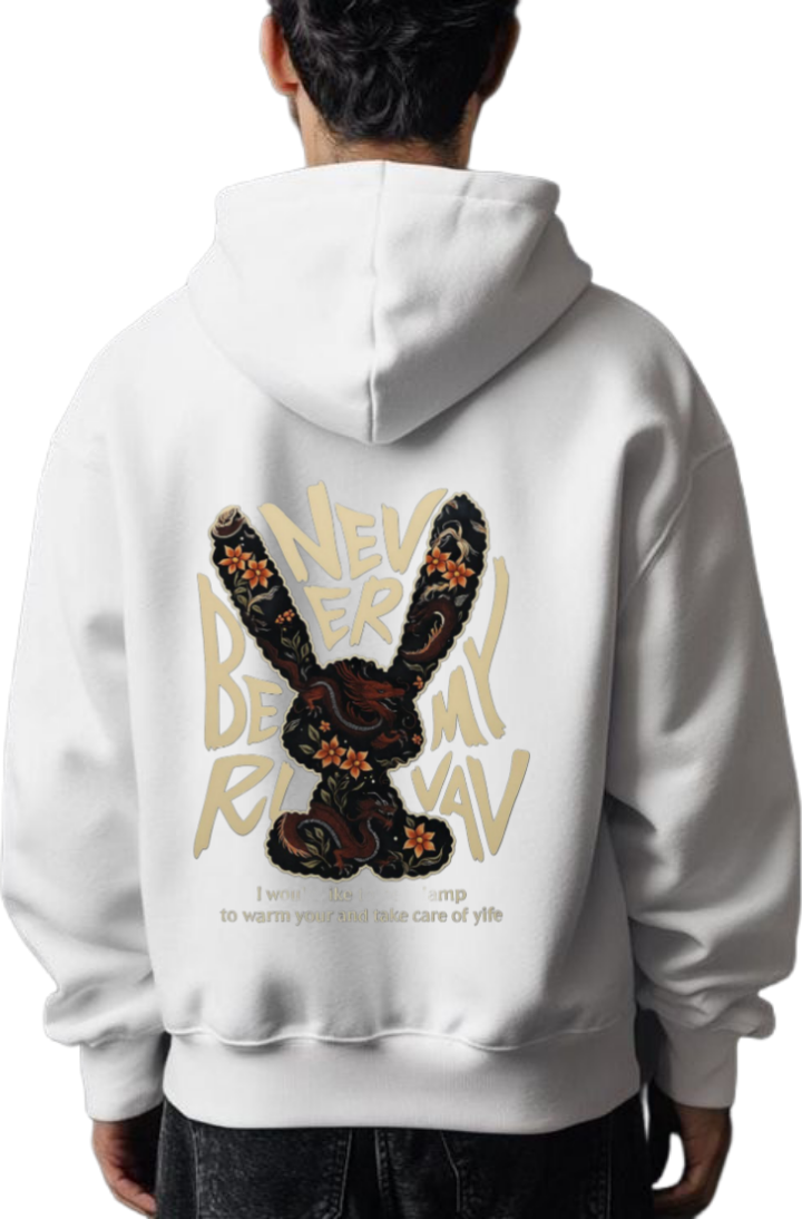 Luxury Art Dragon Bunny Over Size hoodie White Back 6