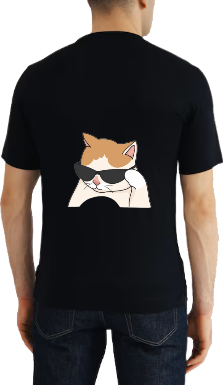 cat wearing sunglasses t- shirt One Size Black back 6