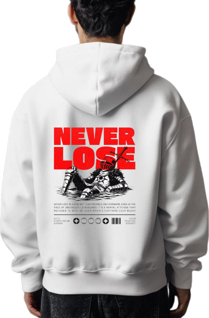 NEVER LOSE Over Size hoodie White Back 54