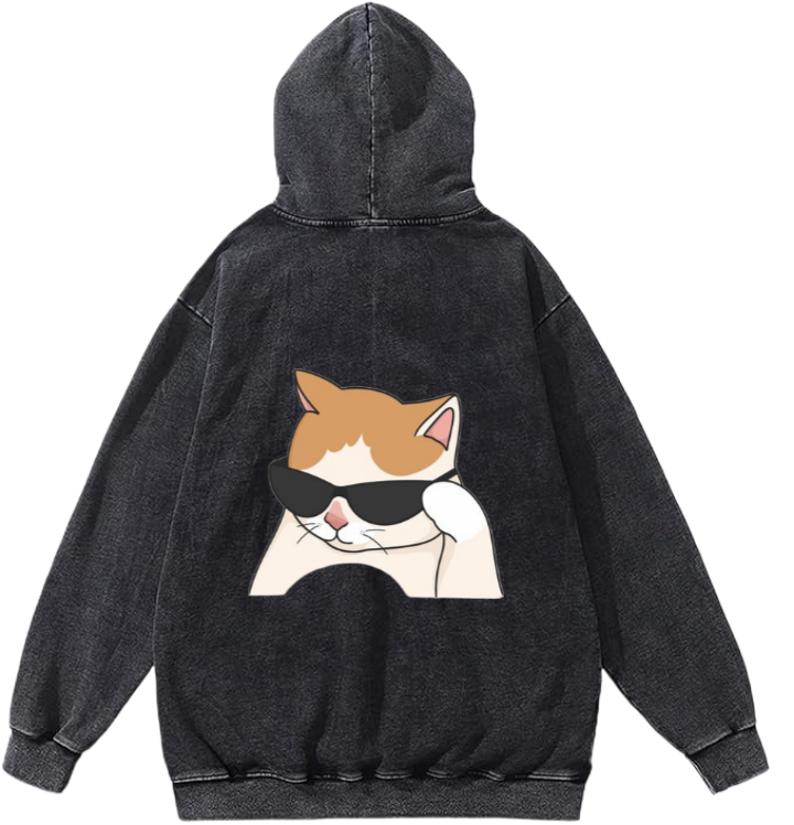 cat wearing sunglasses One Size hoodie Washed Back 6