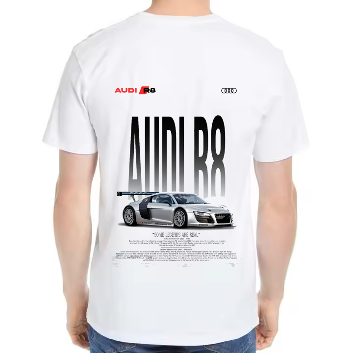 Audi R8 Car t- shirt One Size White Back 5