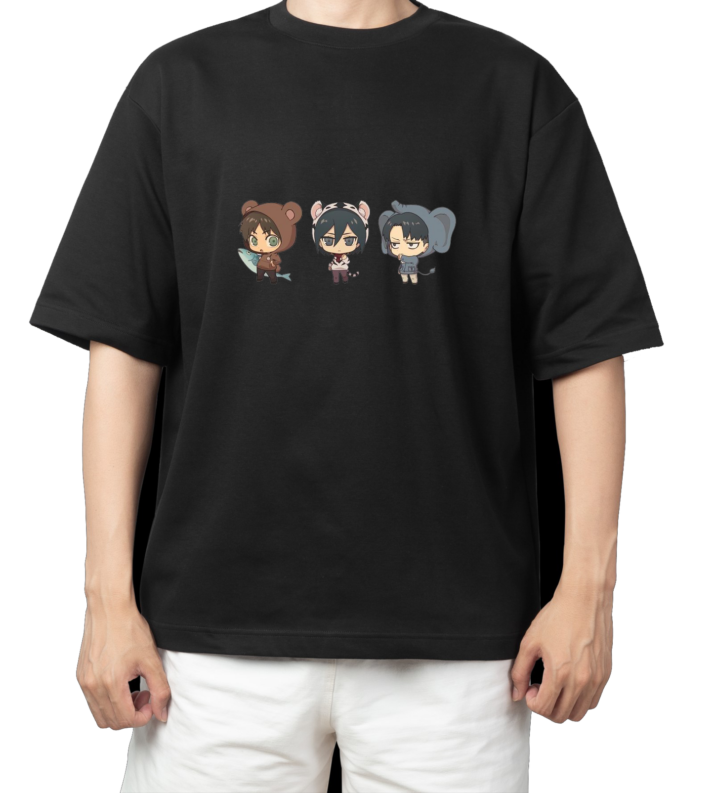 Anime Attack on titan shingeki no kyojin eren levi mikasa Aot black Oversize t- shirt 6