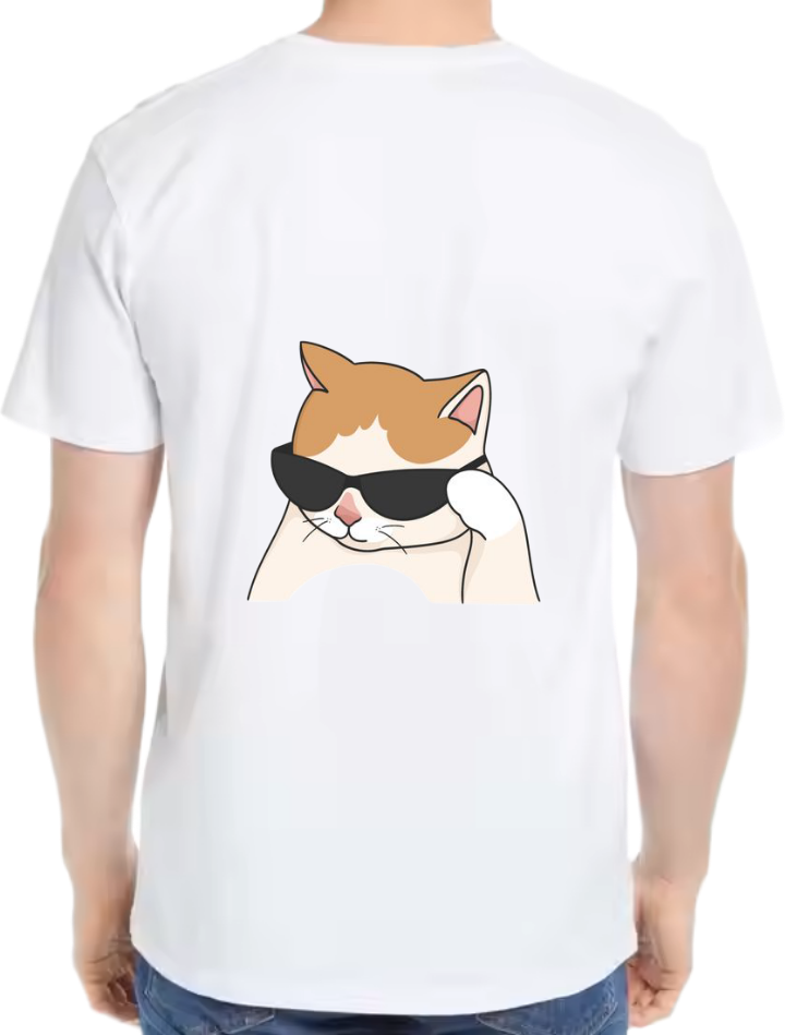 cat wearing sunglasses t- shirt One Size White back 6