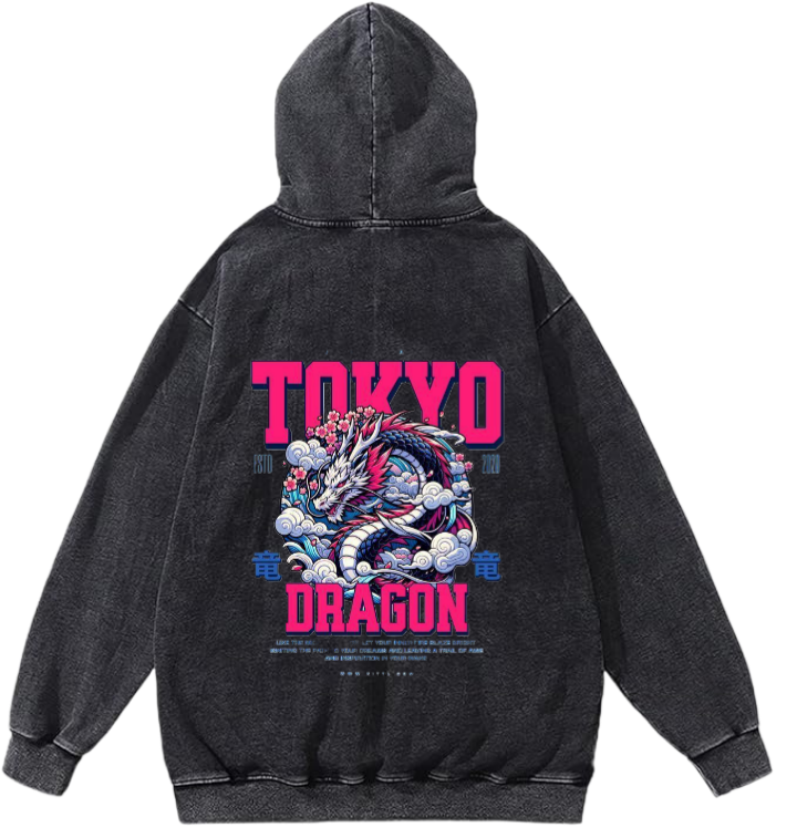 Tokyo Dragon Over Size hoodie Washed Back 26