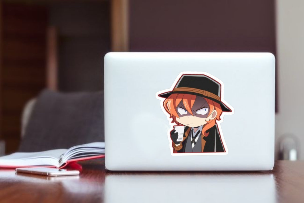 Chuya Nakahara Sticker - Bungo Stray Dogs Anime Angry Chibi Vinyl Decal for Laptop, Water Bottles, Phone Case, Cute Waterproof BSD Anime Merchandise