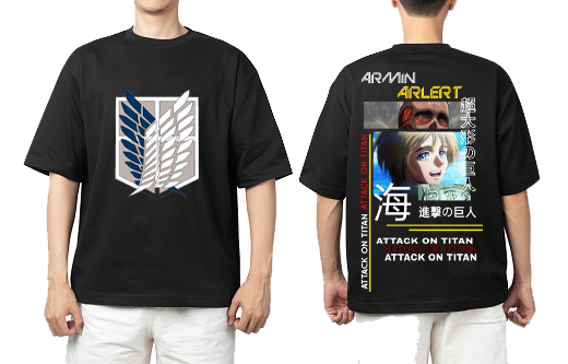 Anime Attack on titan shingeki no kyojin eren levi mikasa Aot black Oversize t- shirt back 6
