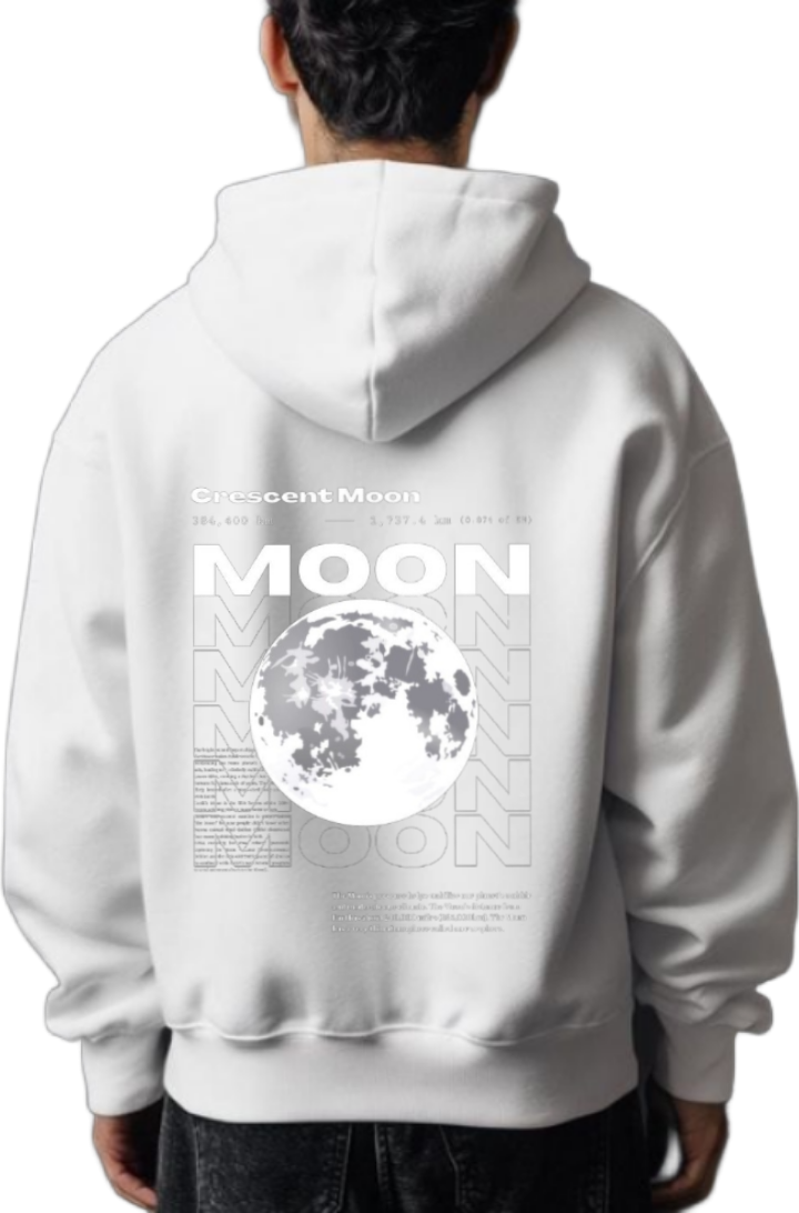 Crescent Moon Back text oversize hoodie White back 70