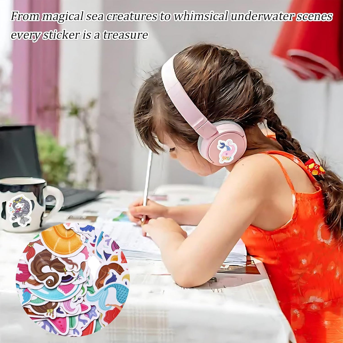 50 Pcs Mermaid Stickers for Kids, Girly Stickers with HD Print and Waterproof Vinyl, Cute Cartoon Decals for Laptops Water Bottles Skateboards