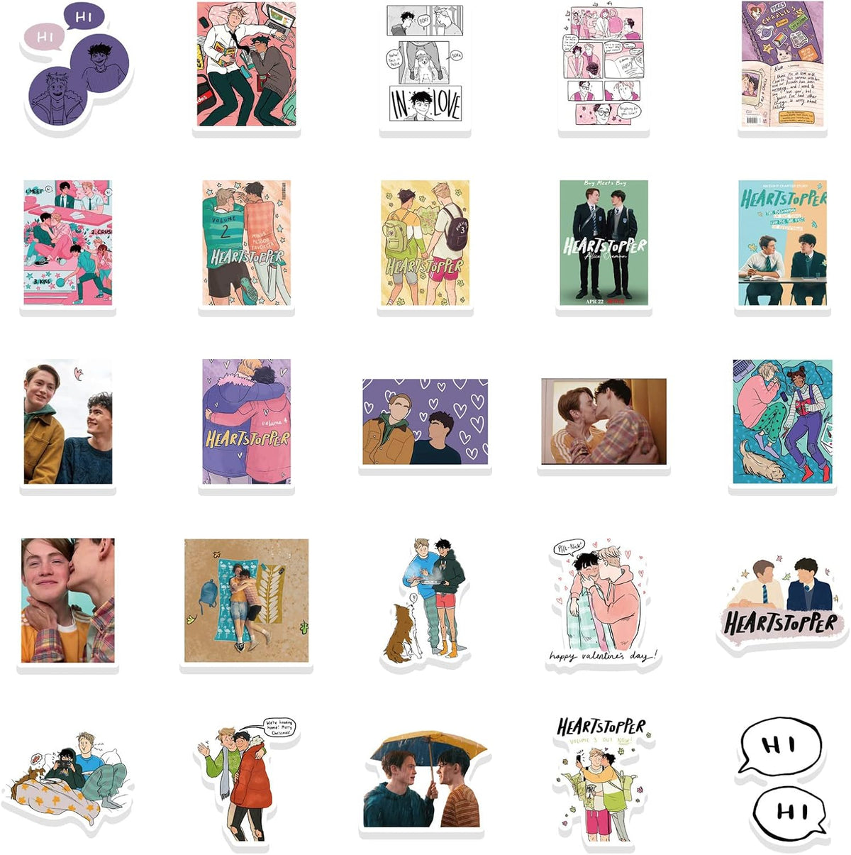 50Pcs Heartstopper Anime Stickers Laptop Scrapbook Phone Computer Skateboard Anime Stickers Vinyl Waterproof Aesthetic Personalised Stickers for Teens Boys Girls Adults Children