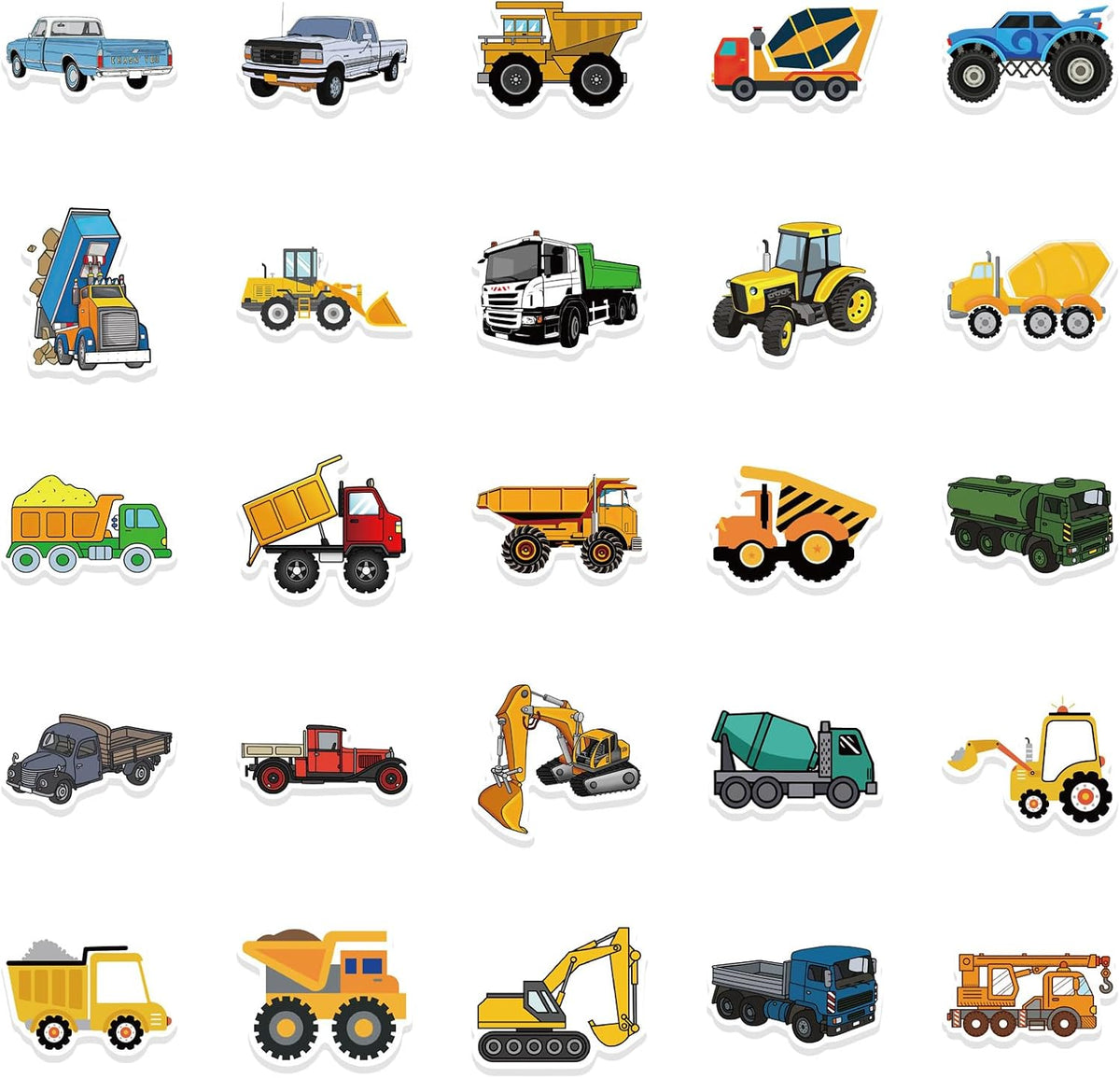 50 PCS Transportation Vehicle Truck Stickers for Boys,Party Favor and Supplies Vinyl Engineering Vehicle Stickers Construction Truck,Mixer Truck,Tractor,Excavator,Tipper Truck,Excavator (vehicleA)