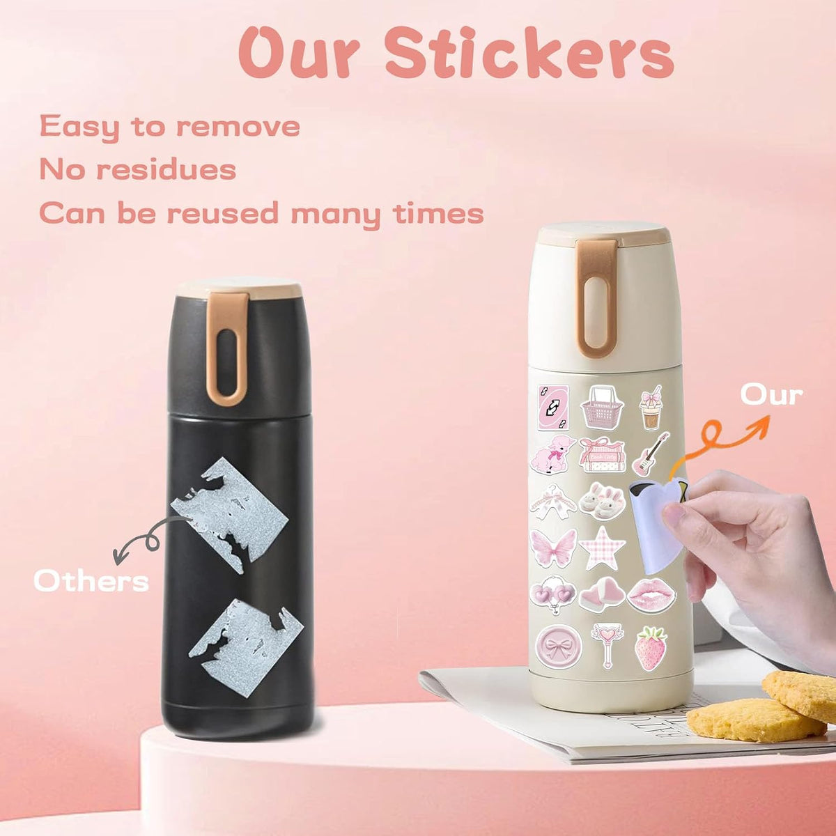 FAAFRW 50PCS Pink Coquette Stickers for Water Bottles Cute Stickers Pack