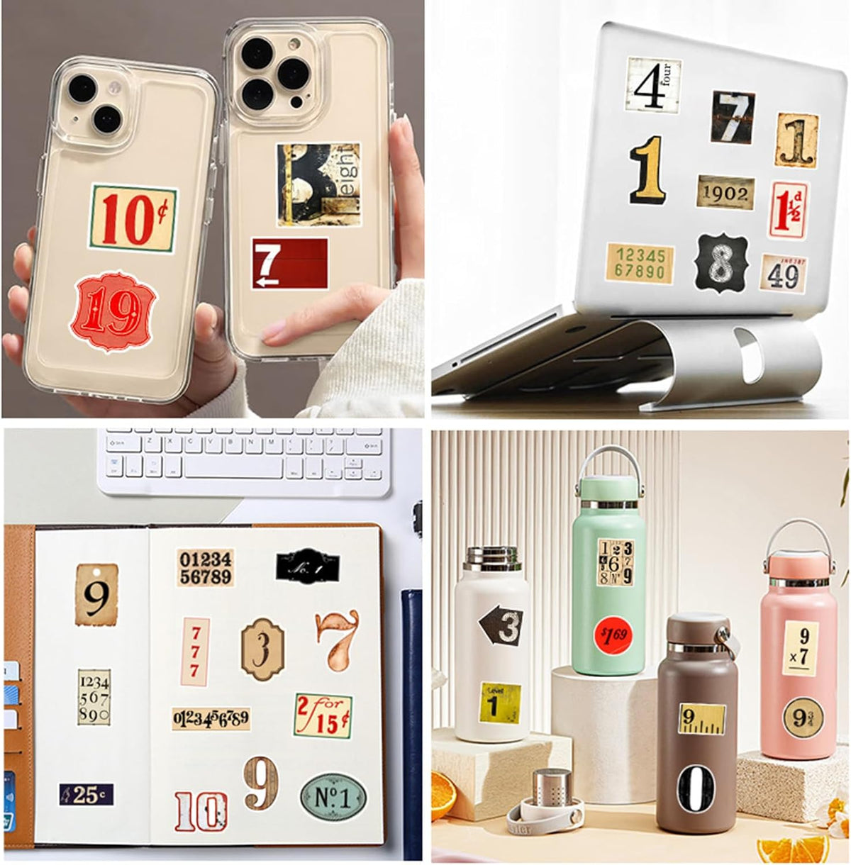 50pcs Lucky Numbers Sticker Pack, Retro Cartoon Numbers Decal Decorative Sticker for Girl Teens Adults Waterproof Stickers for Childrens Student Teacher Reward Water Bottle Laptop Luggage